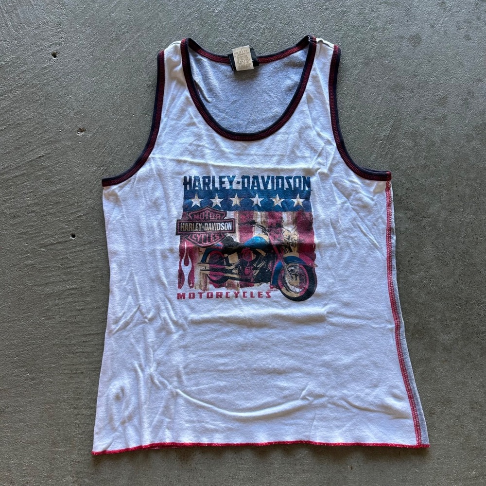 Vintage Harley Davidson Tank Top Womens Large White Gray Shirt Twin Cities MN